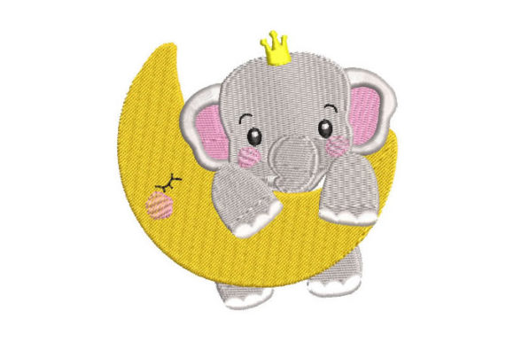 Baby Elephant and Moon Embroidery